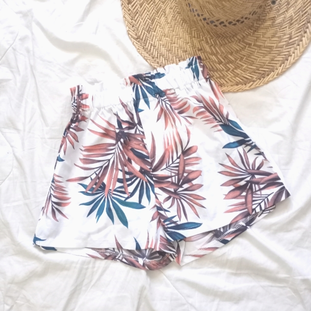 Waist Belted Tropical Print Summer Shorts Sz S